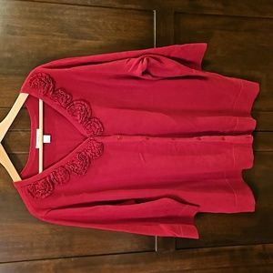 CJ Banks 2x deep red 3/4 sleeve sweater cardigan
